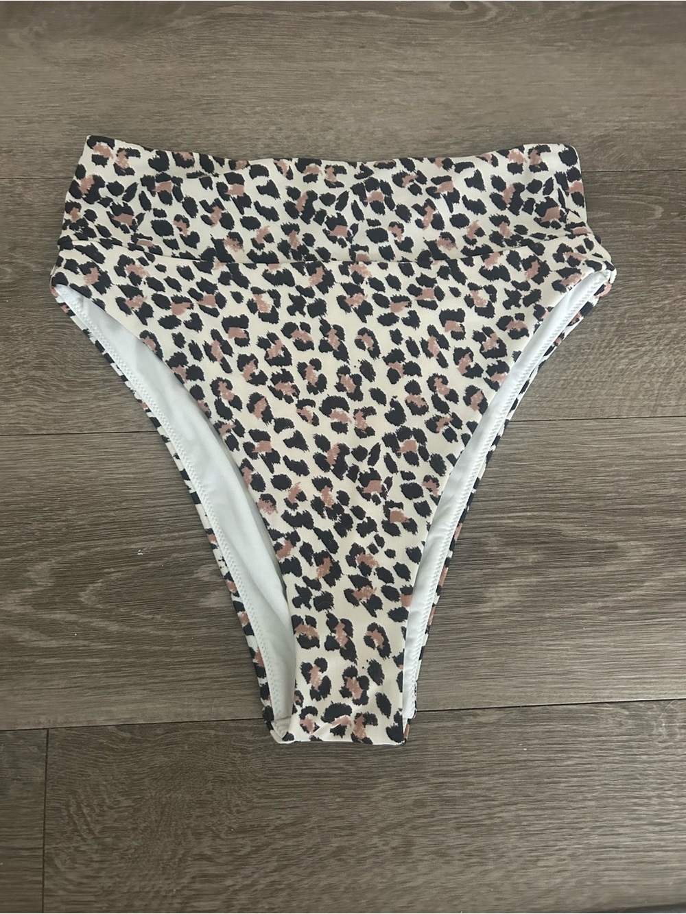 aerie High-Waist Leopard Print Bikini Bottoms in Pink/Black
